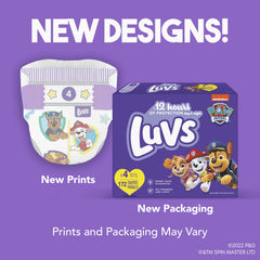 Luvs Paw Patrol prints on diapers offer fun visuals with secure leak protection.