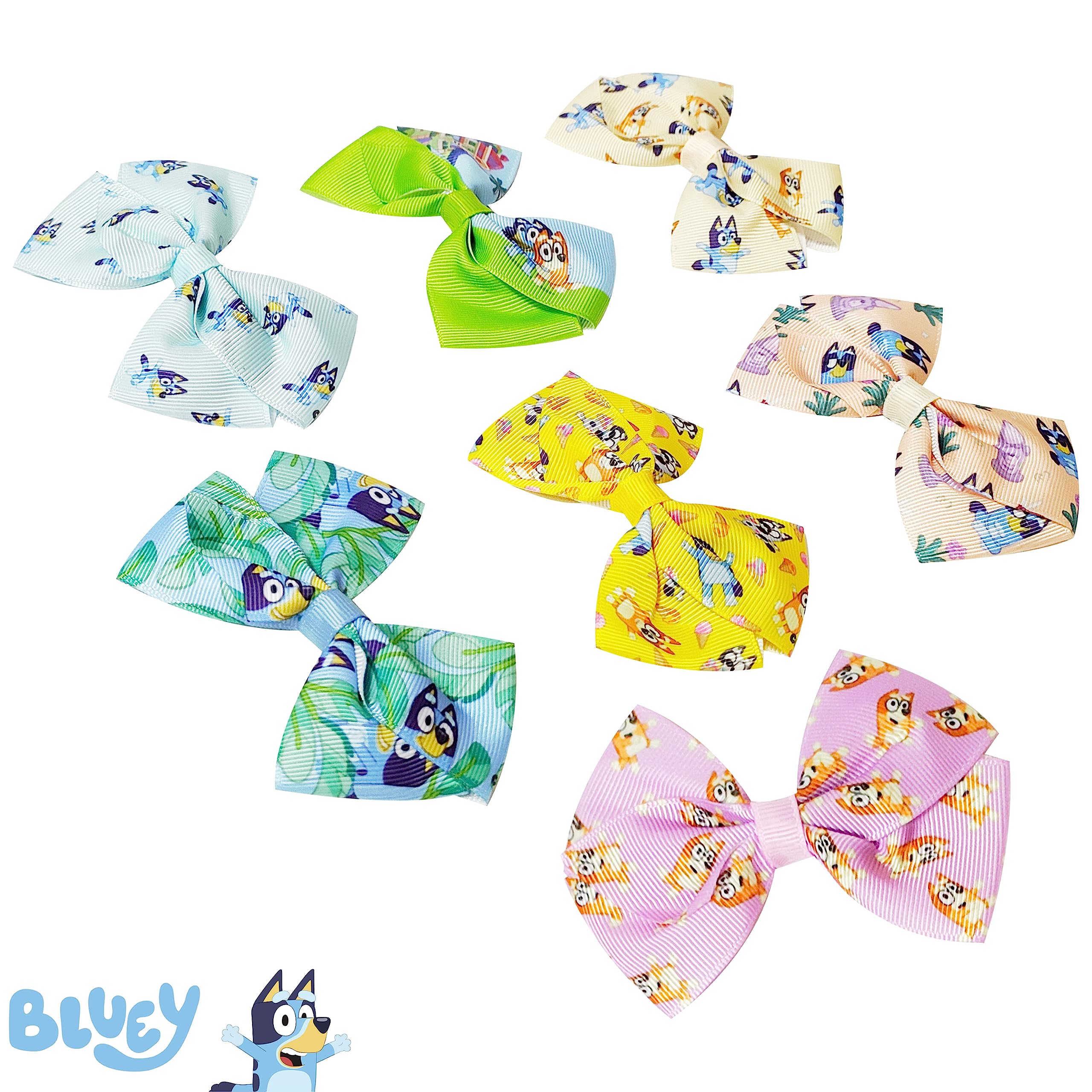 Luv Her Bluey hair bows alligator-clip close-up shows secure grip for active play