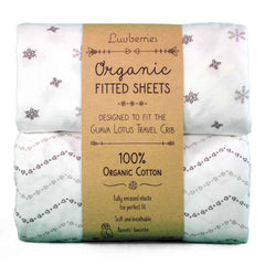 Luvberries Guava Lotus travel sheets packaging shows portable, eco-friendly baby bedding.