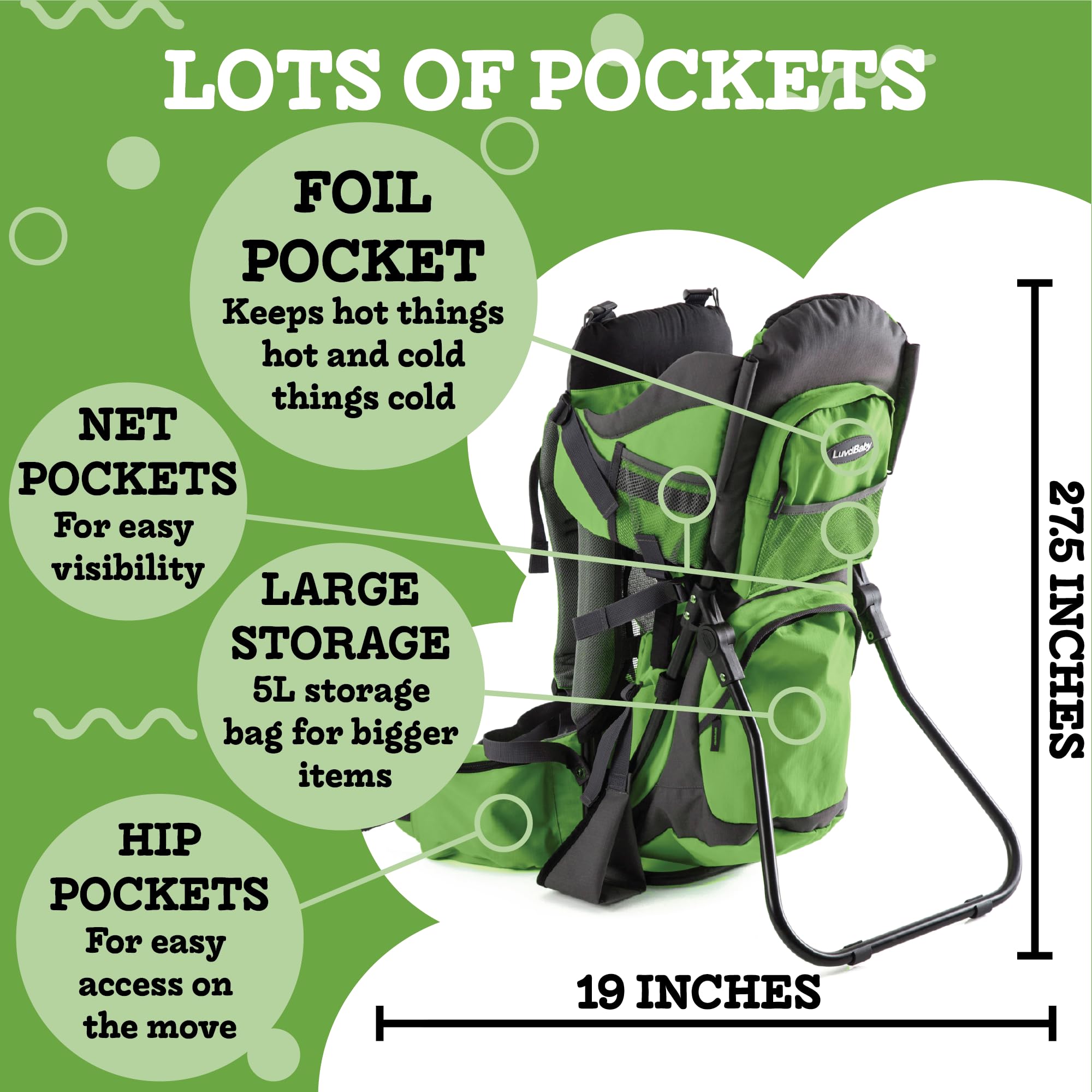 Luvdbaby hiking baby carrier adjustable straps and load-bearing belt support growing toddlers.