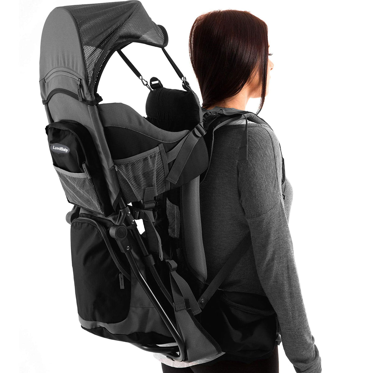 Luvdbaby hiking baby carrier backpack shows padded cocoon for secure toddler support