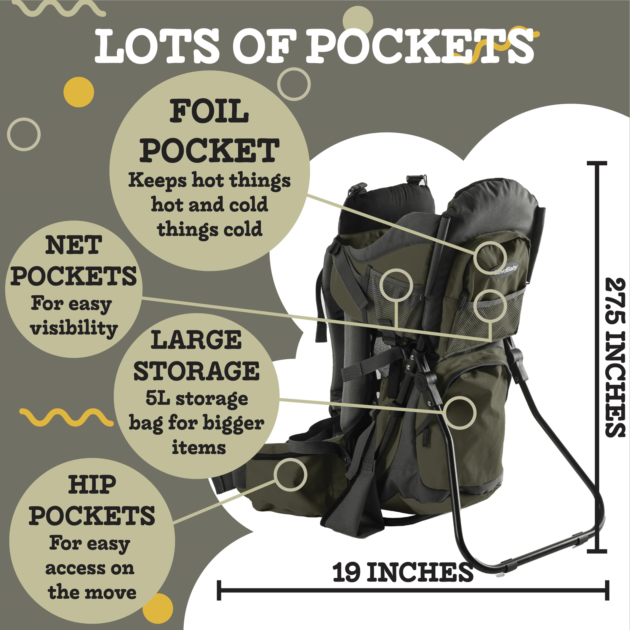 Luvdbaby hiking baby carrier insulated bottle pocket keeps drinks accessible on hikes.