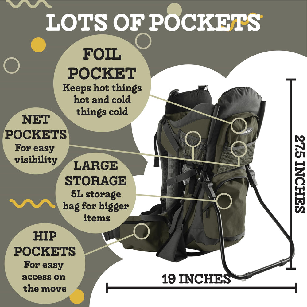 Luvdbaby hiking baby carrier insulated bottle pocket keeps drinks accessible on hikes.