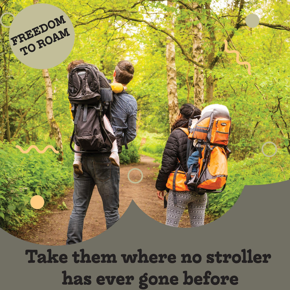 Luvdbaby hiking baby carrier sun hood protects sensitive skin on sunny trails.
