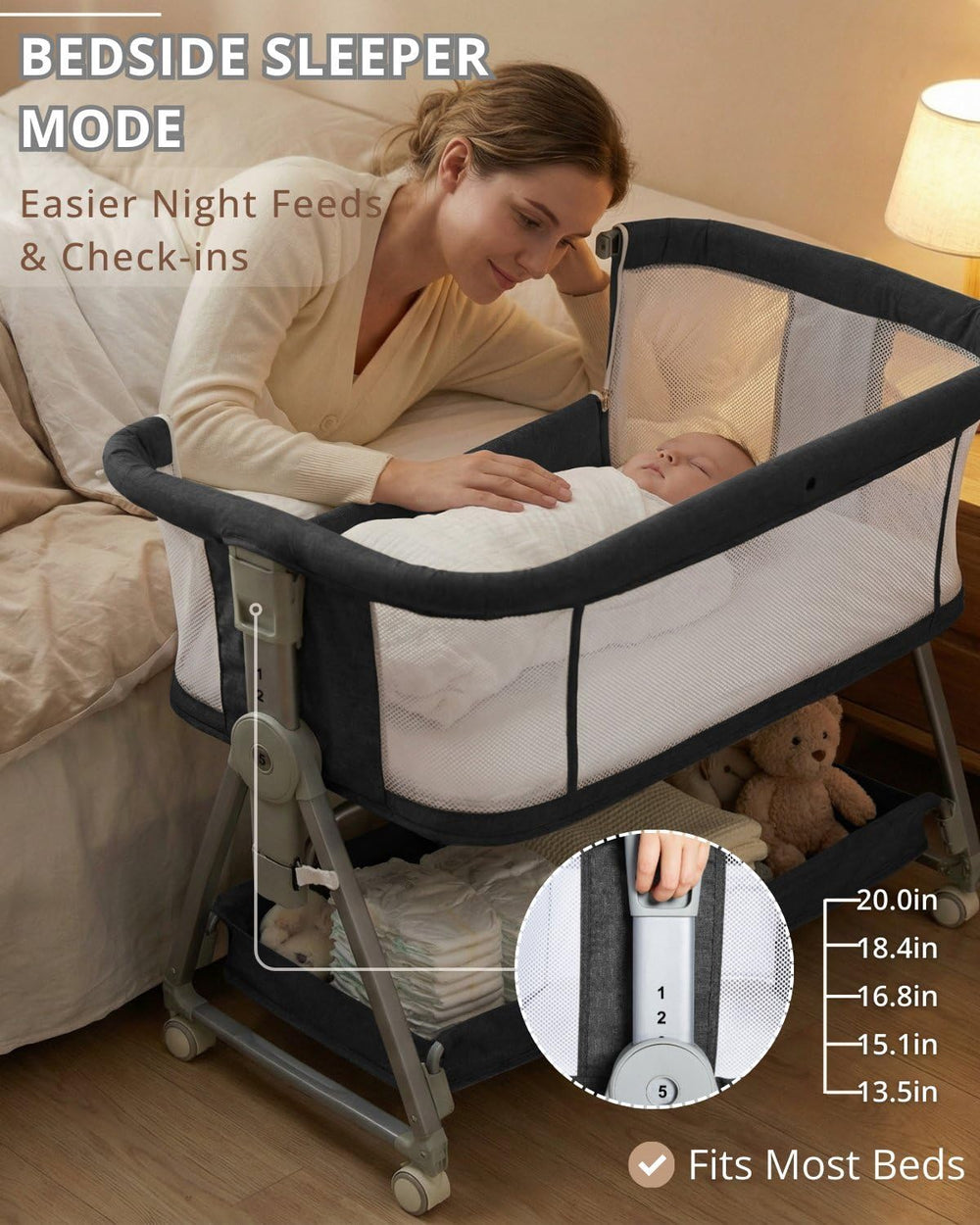 Luvkixen 3-in-1 bassinet crib tilt mode supports versatile sleep configurations.