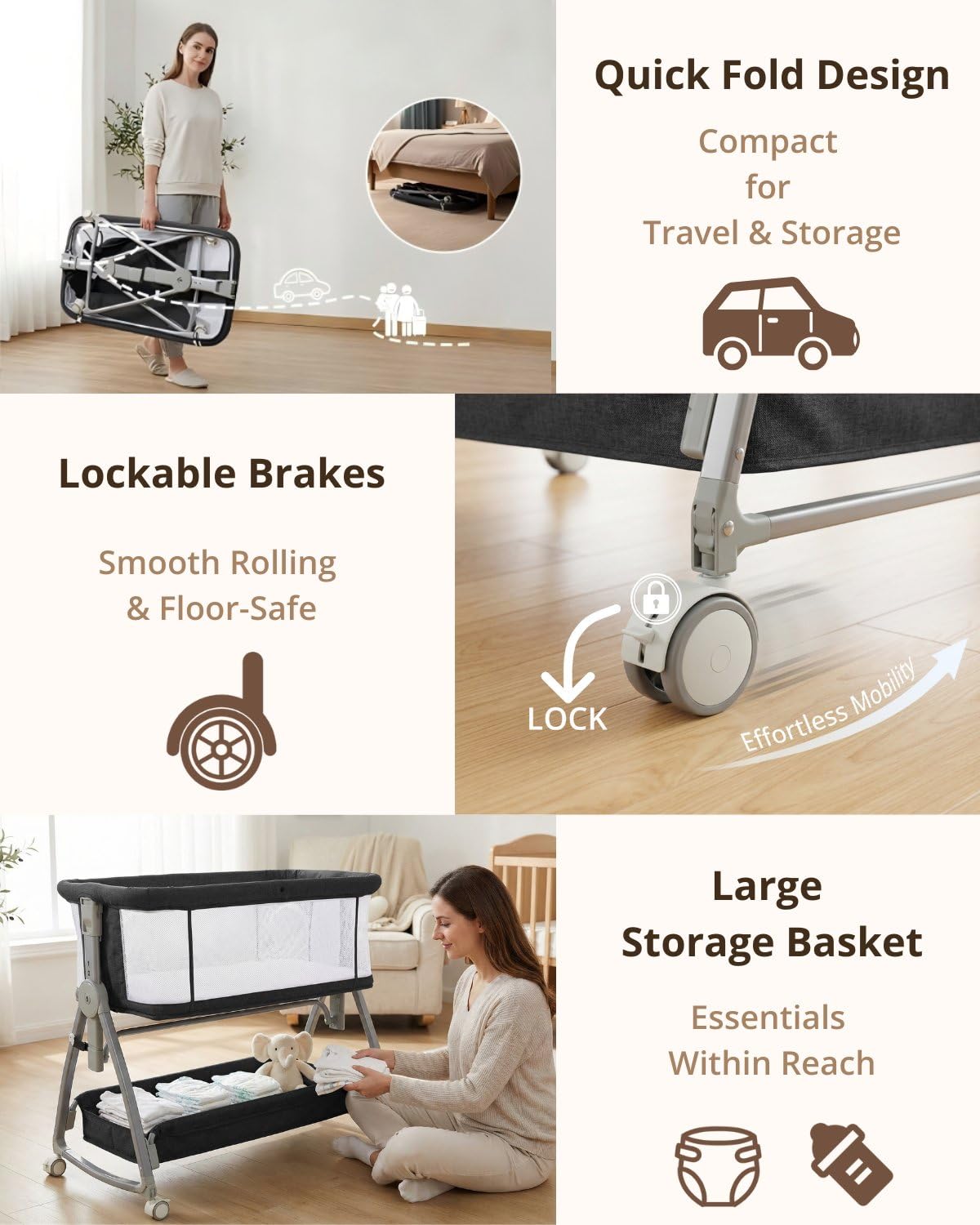 Luvkixen silent wheels enable quiet, safe room-to-room transitions.