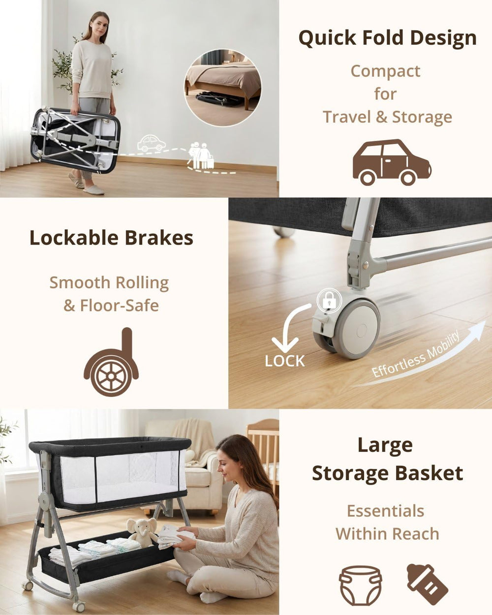 Luvkixen silent wheels enable quiet, safe room-to-room transitions.