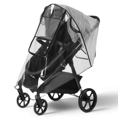 Luvorise stroller rain cover universal fit demonstrates quick attachment to most prams.