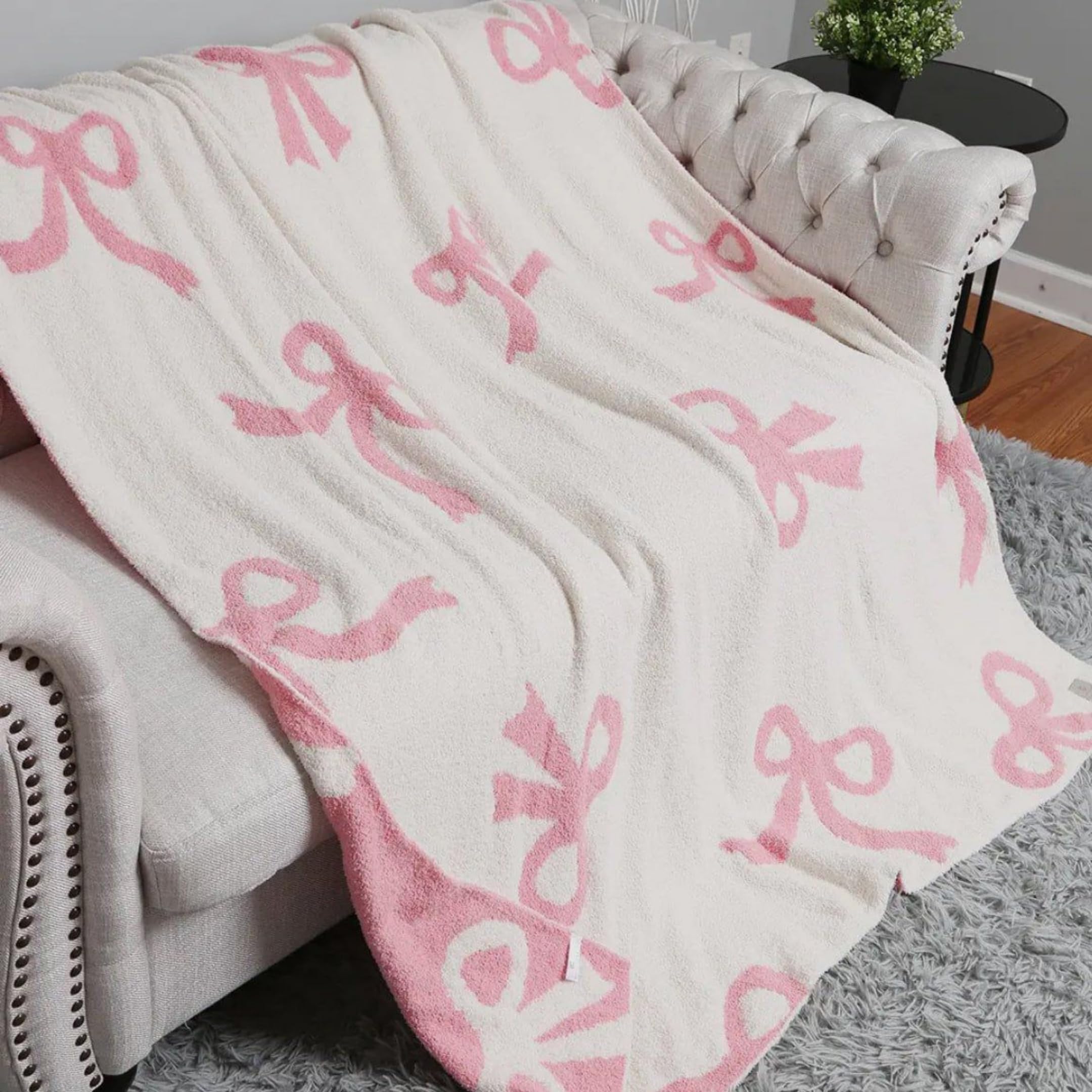 Luxape Bow Blanket pink bows large 60x50 inch option