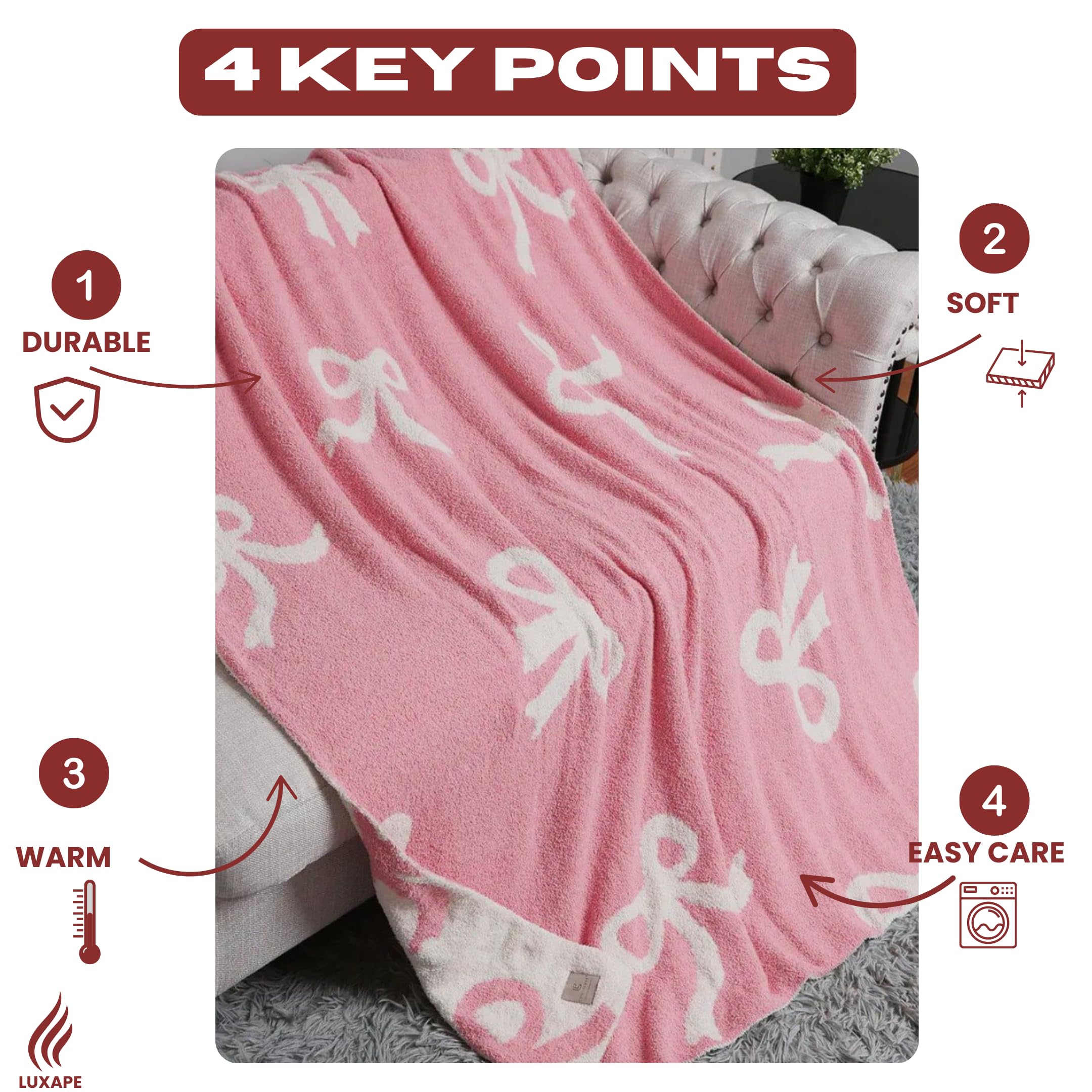 Luxape Bow Blanket swaddle-ready pink bows texture for easy infant comfort