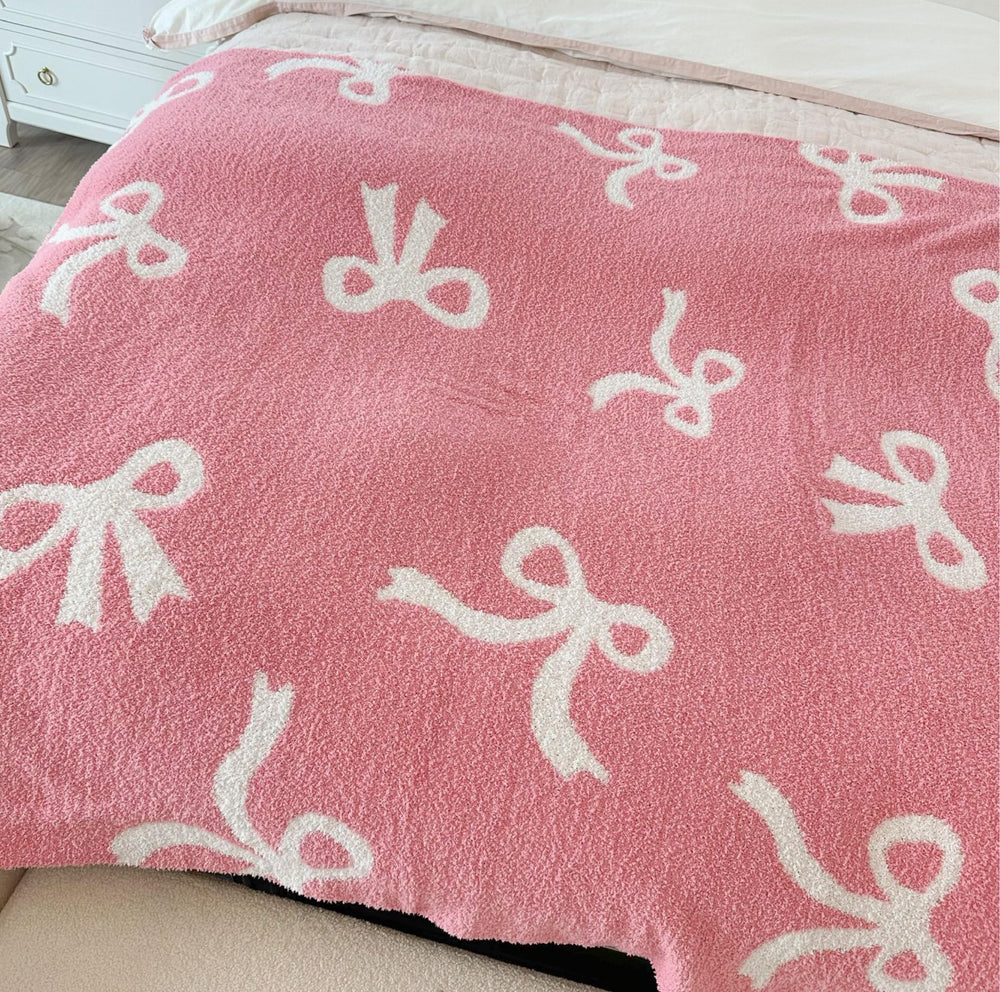 Luxape Bow Blanket pink bows travel-ready throw for cuddles