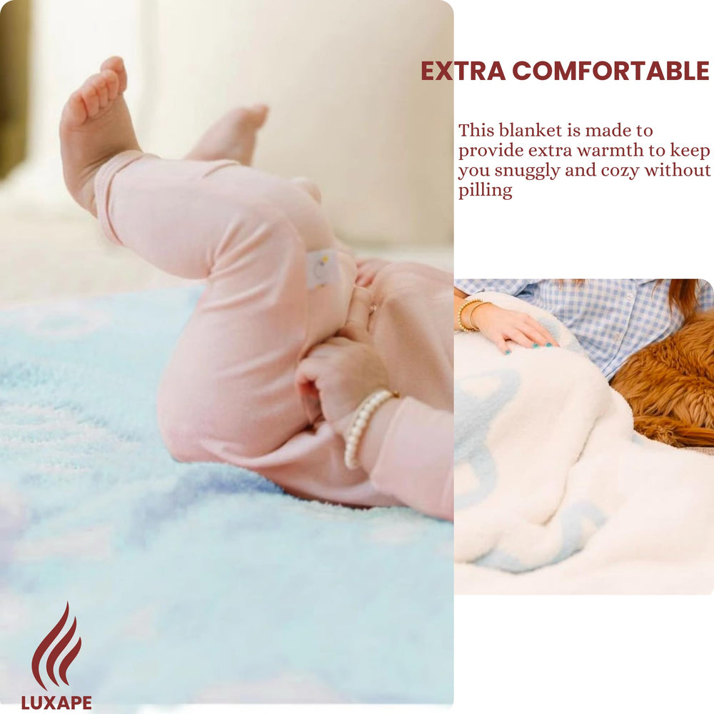 Luxape Bow Blanket baby swaddle scene showcases gentle, hypoallergenic softness.