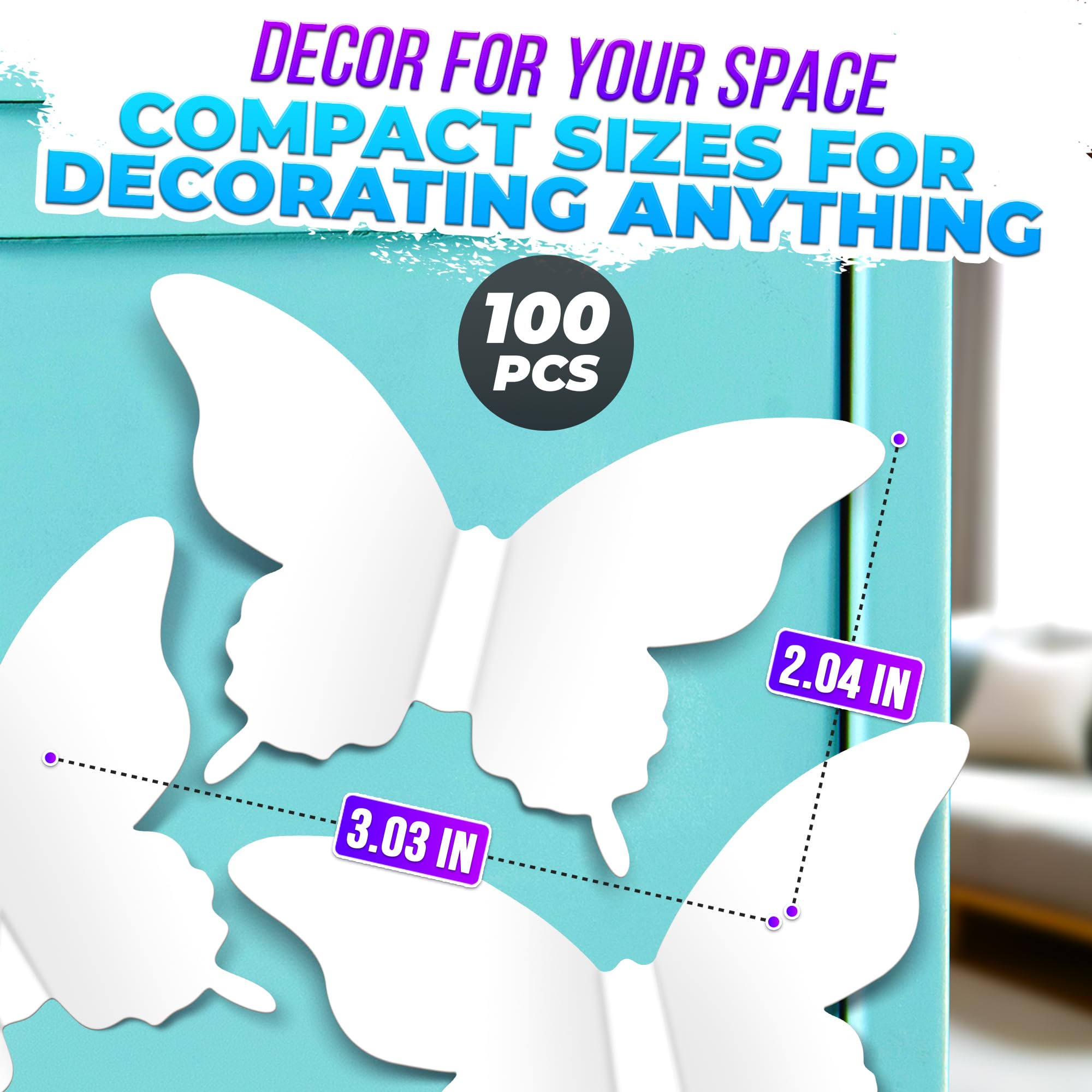 Luxbon white butterfly wall decals arranged in a bedroom for a light, dreamy mood.