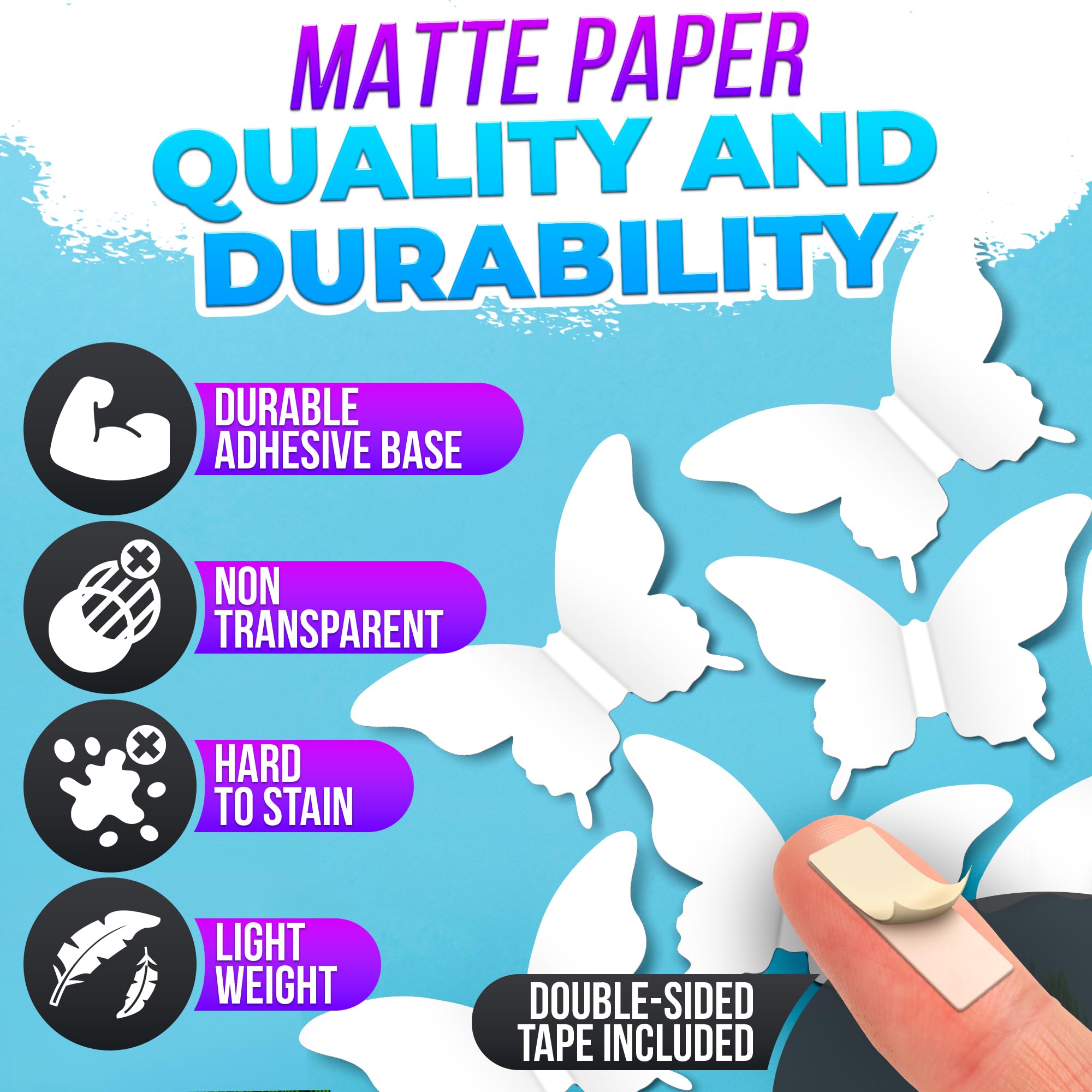 Luxbon 3D butterfly decor with lightweight design adds easy, temporary room accents.