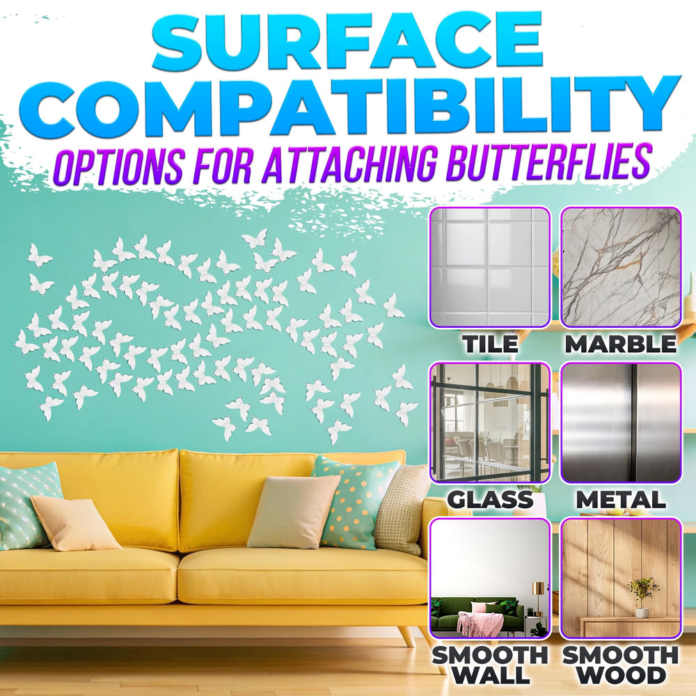 Luxbon white butterflies arranged on a smooth wood panel show secure adhesion.