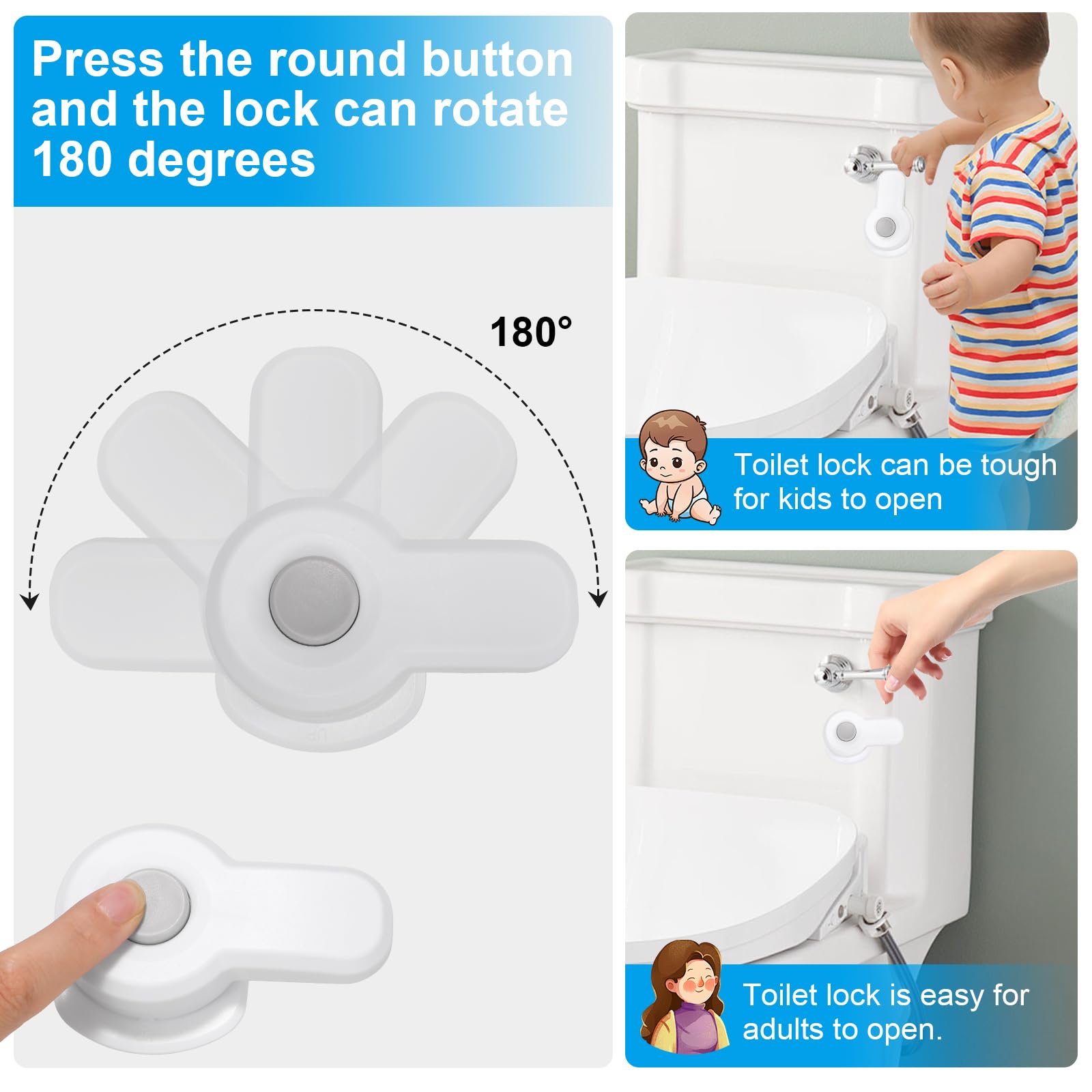 LuxeVib toilet lock offers one-handed operation for quick adult access.