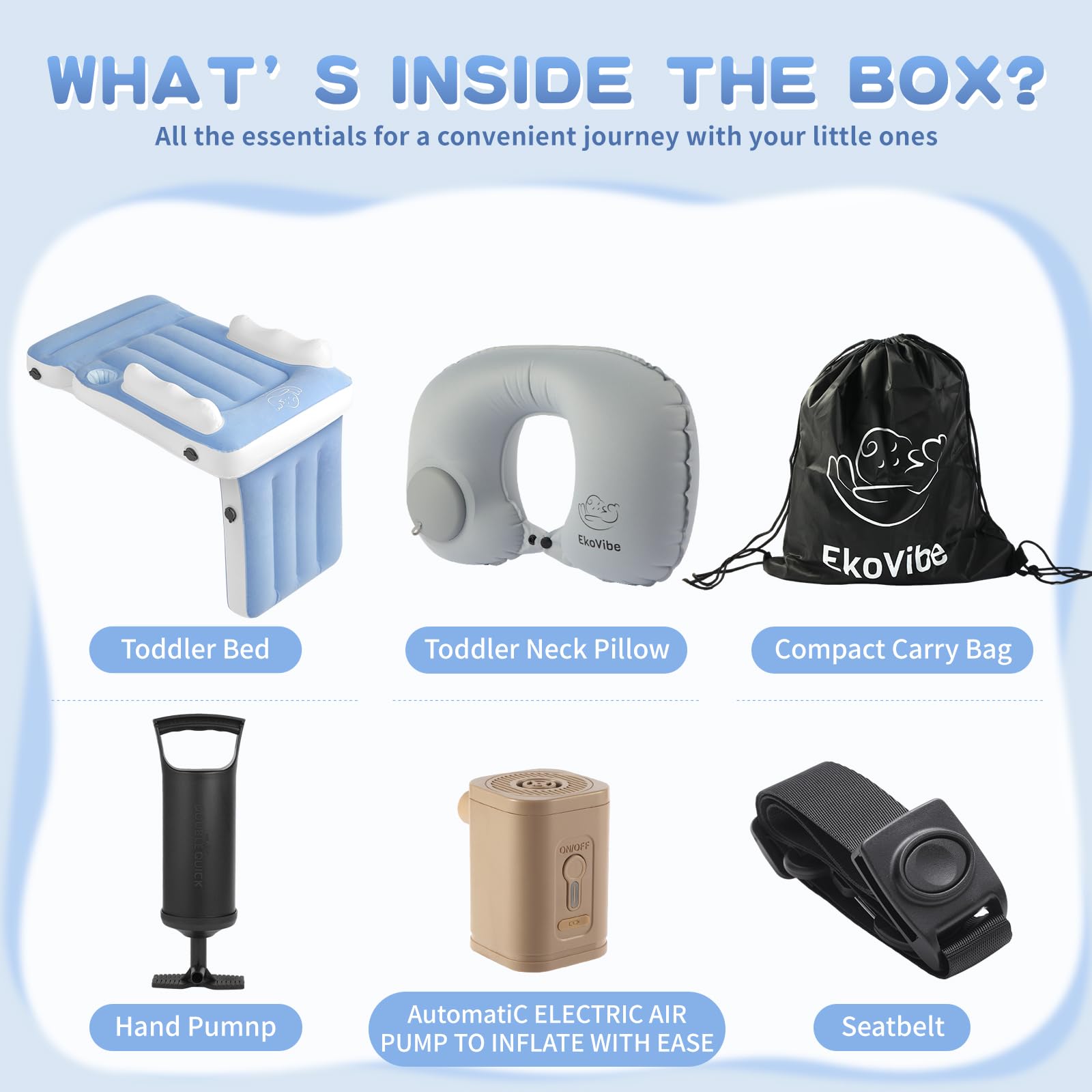 Luxiglo inflatable airplane bed deflated and folded; easy carry-on storage.