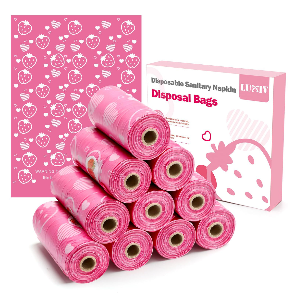Luxiv pink sanitary disposal bags packaging for discreet storage