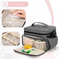 Luxja breast pump bag gray detachable divider helps keep pumps and bottles organized.