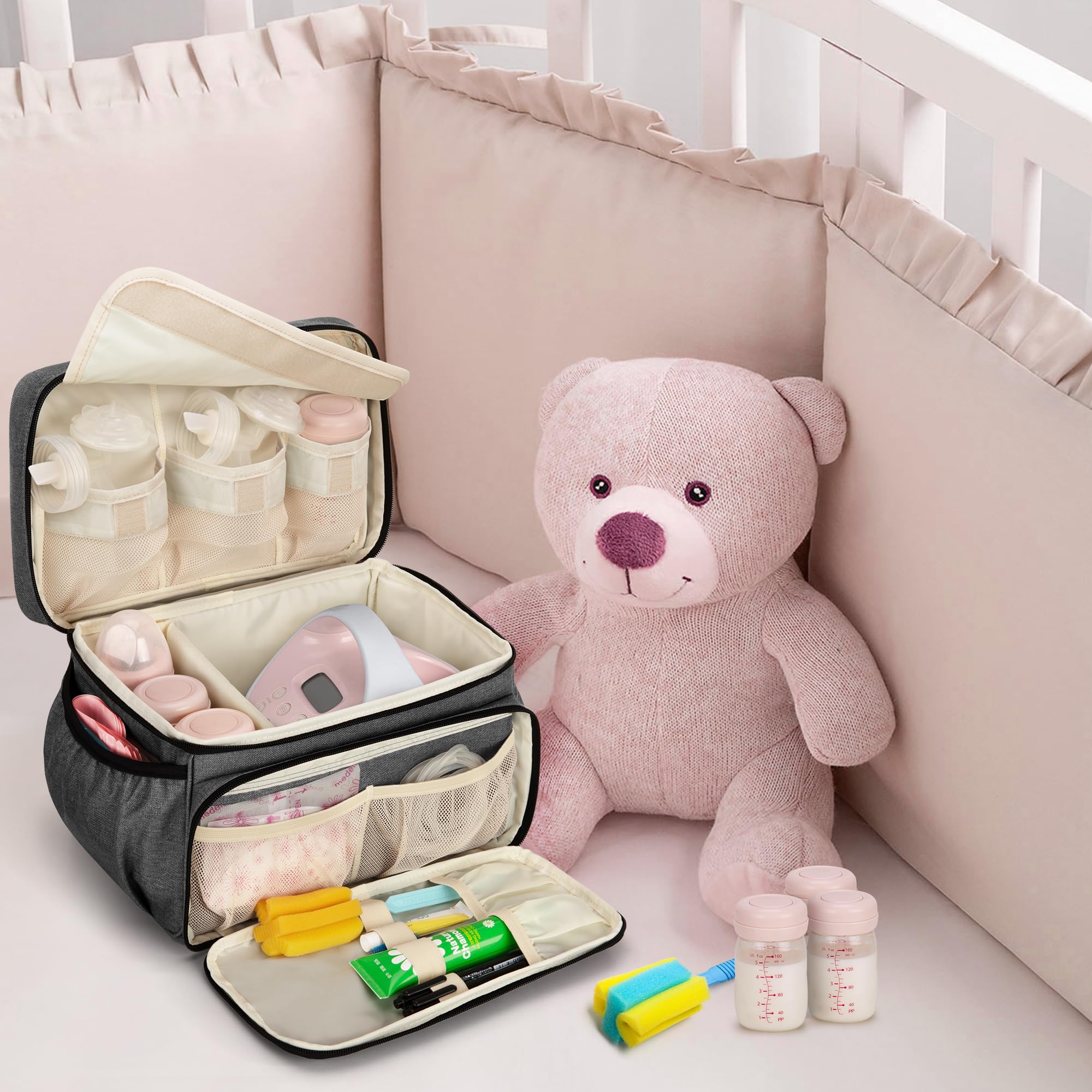 Luxja breast pump bag gray compact size fits home or travel use.