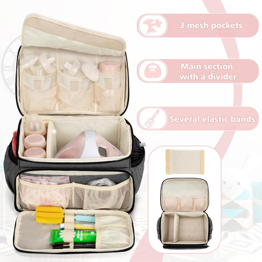 Luxja breast pump bag gray main compartment with detachable divider for Spectra S1/S2.