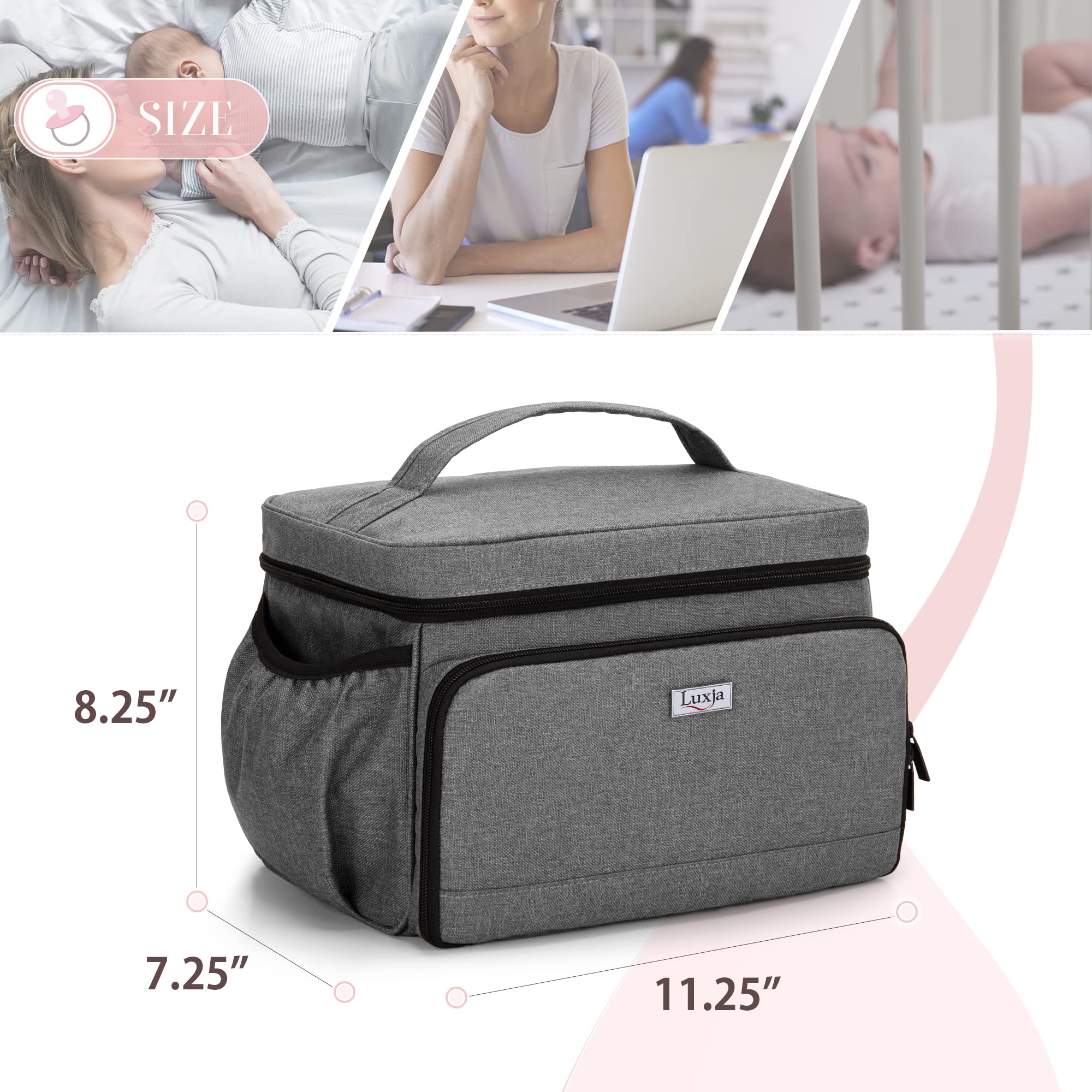 Luxja breast pump bag gray top handle provides easy carrying.