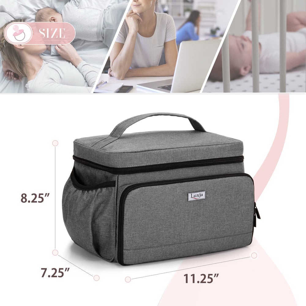 Luxja breast pump bag gray top handle provides easy carrying.