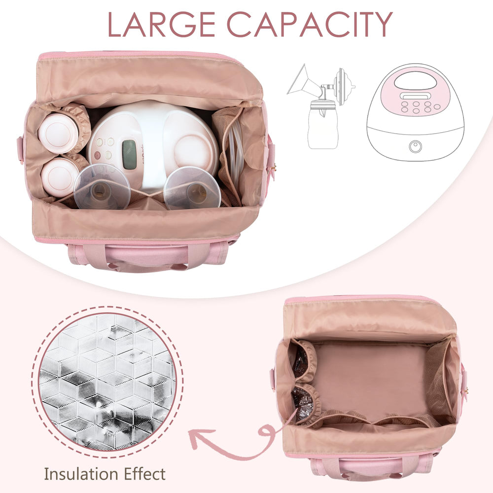 LUXJA breast pump bag interior keeps pump and parts protected and neatly organized