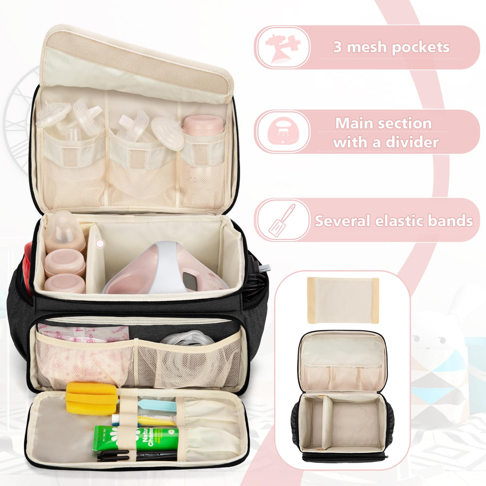 Luxja breast pump bag for Spectra S2 keeps pump and parts organized during travel.