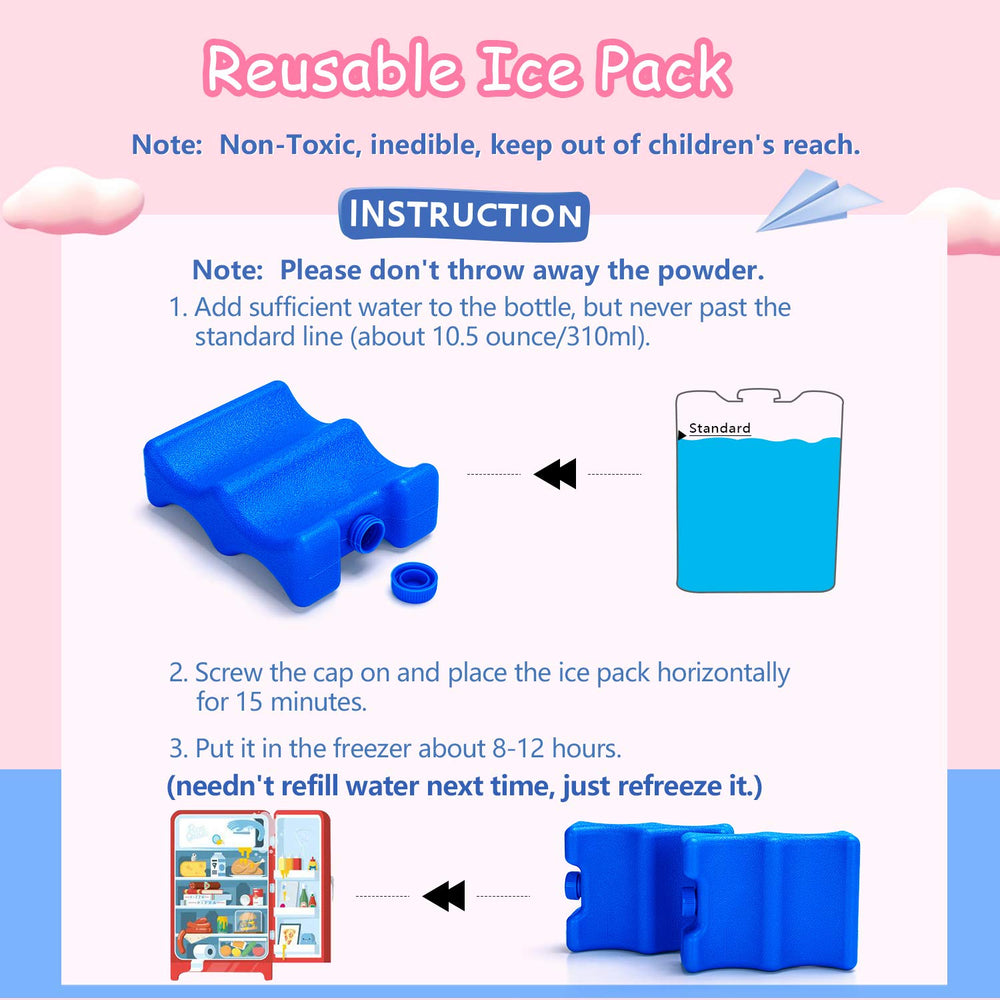Luxja double-sided contoured ice pack fitting bottles emphasizes even cooling for four bottles.