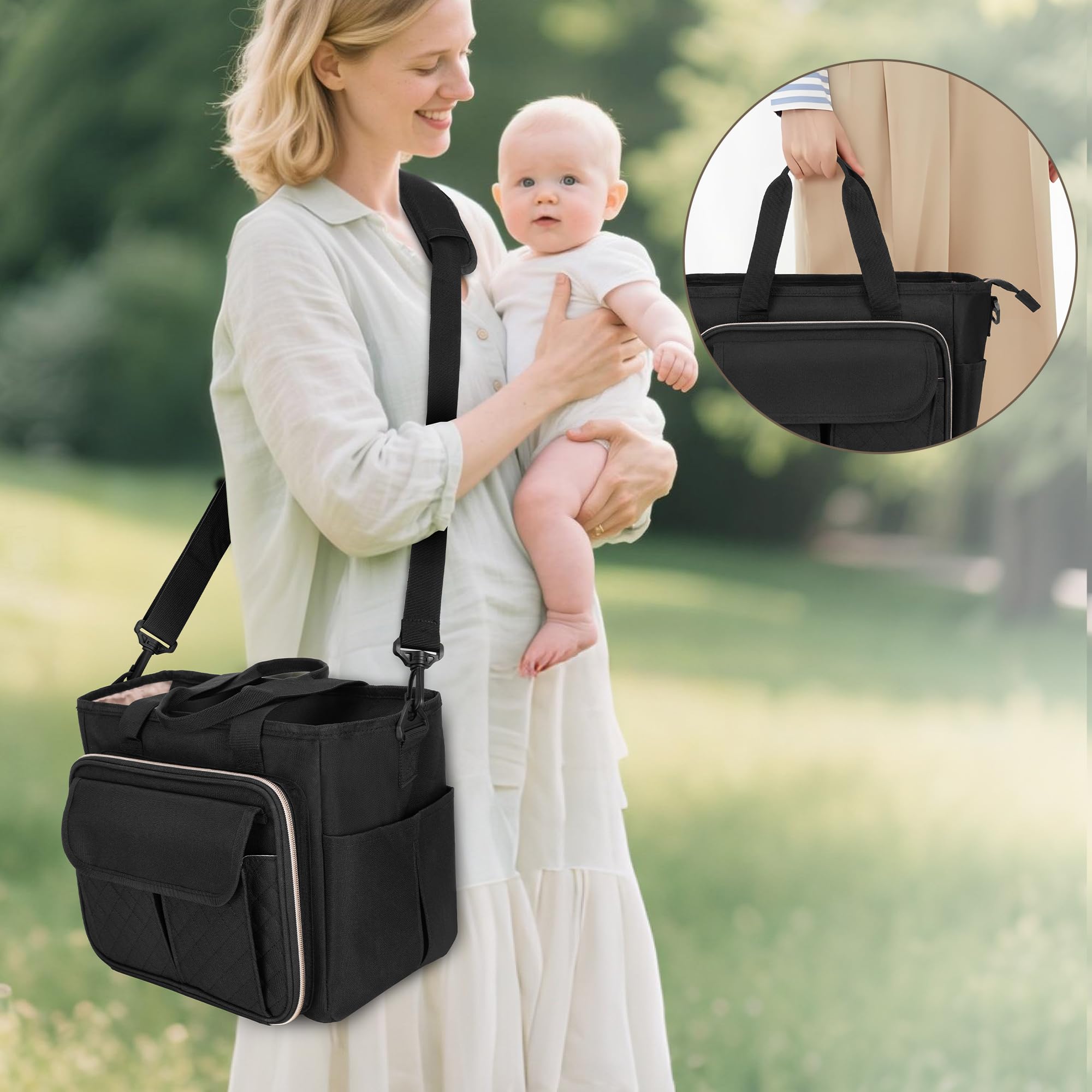 LUXJA pump bag back pocket stores flat items for quick access