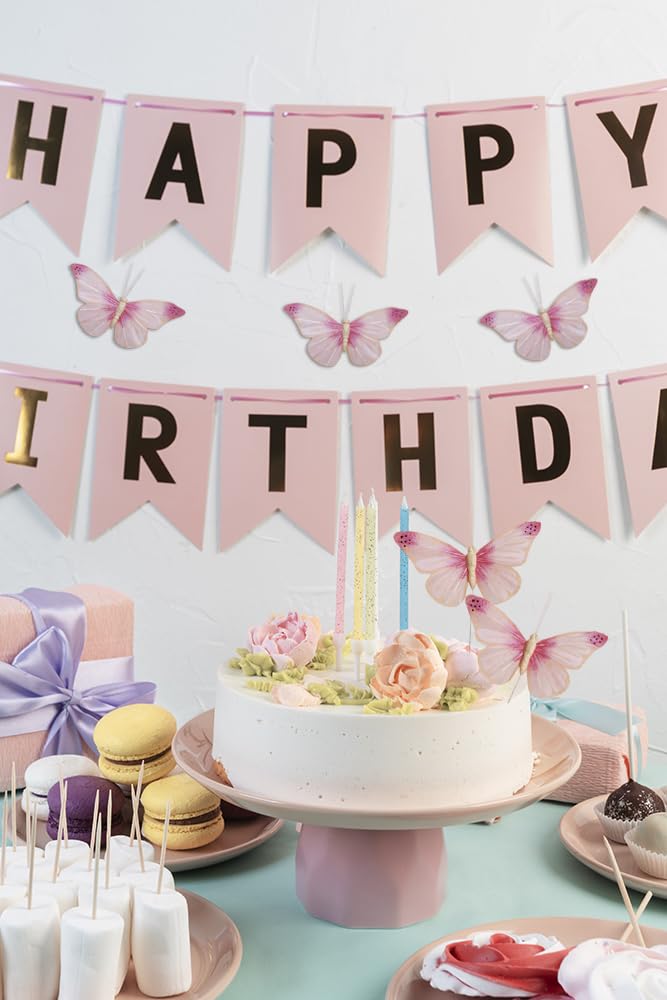 LUXLIBER pink real feather butterfly cake-topper with delicate wings