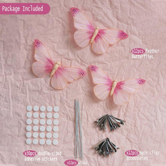 LUXLIBER pink real feather butterfly decoration with foam body suitable as cake topper
