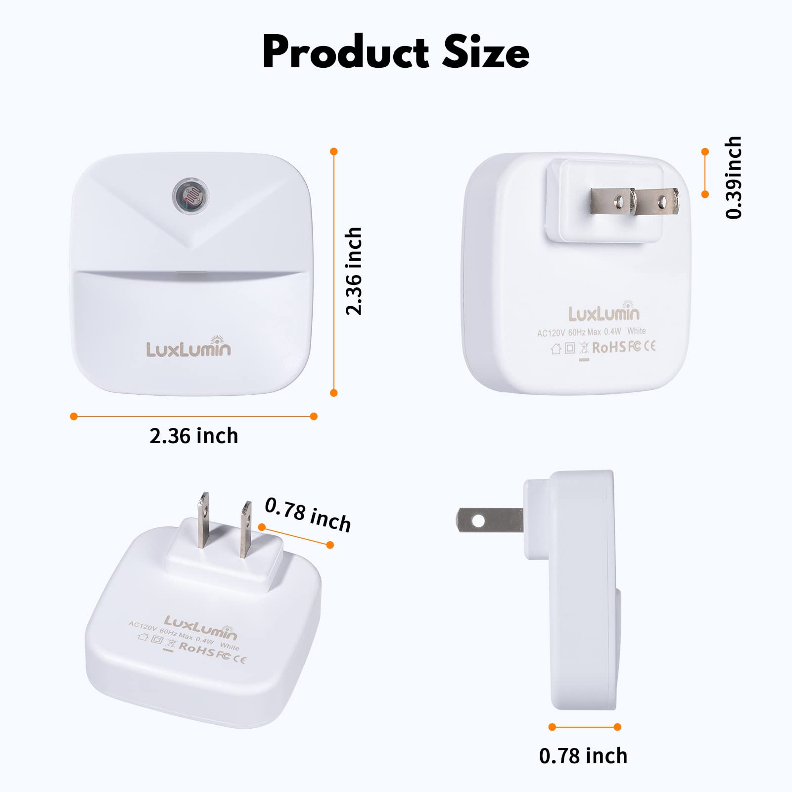 LuxLumin bathroom night light stays cool to touch with gentle glow.