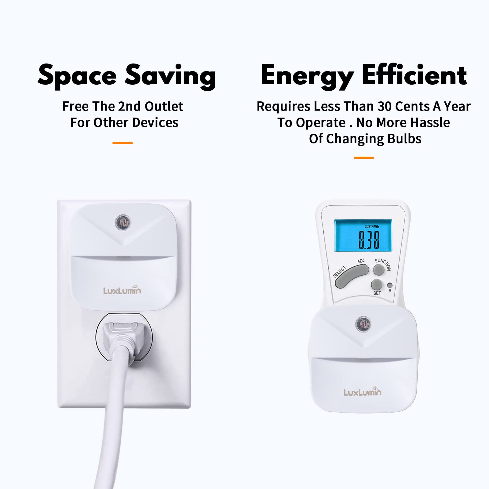 LuxLumin energy-efficient LED night light reduces energy use.
