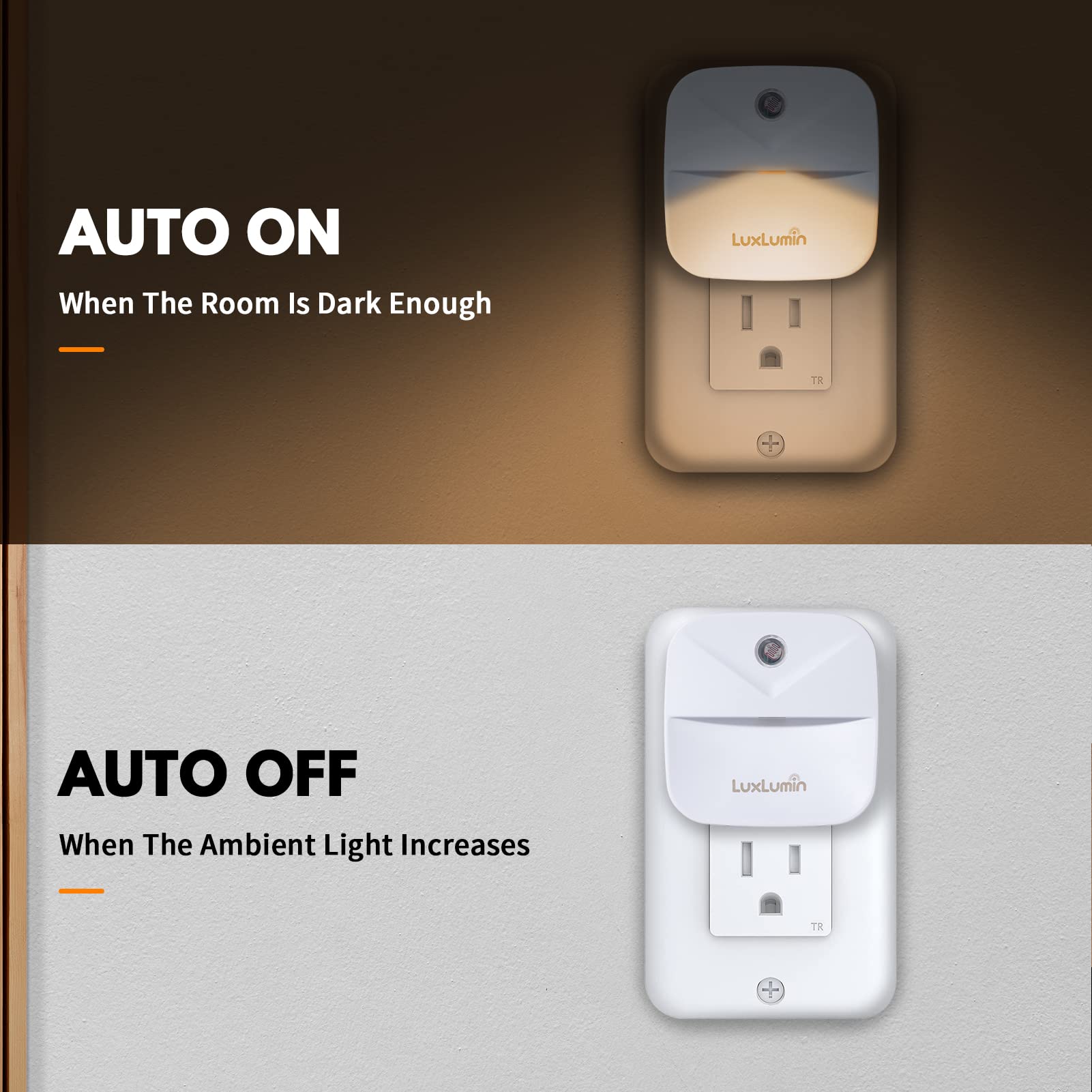 LuxLumin kids bedroom night light glows warm white for calm nighttime reading.