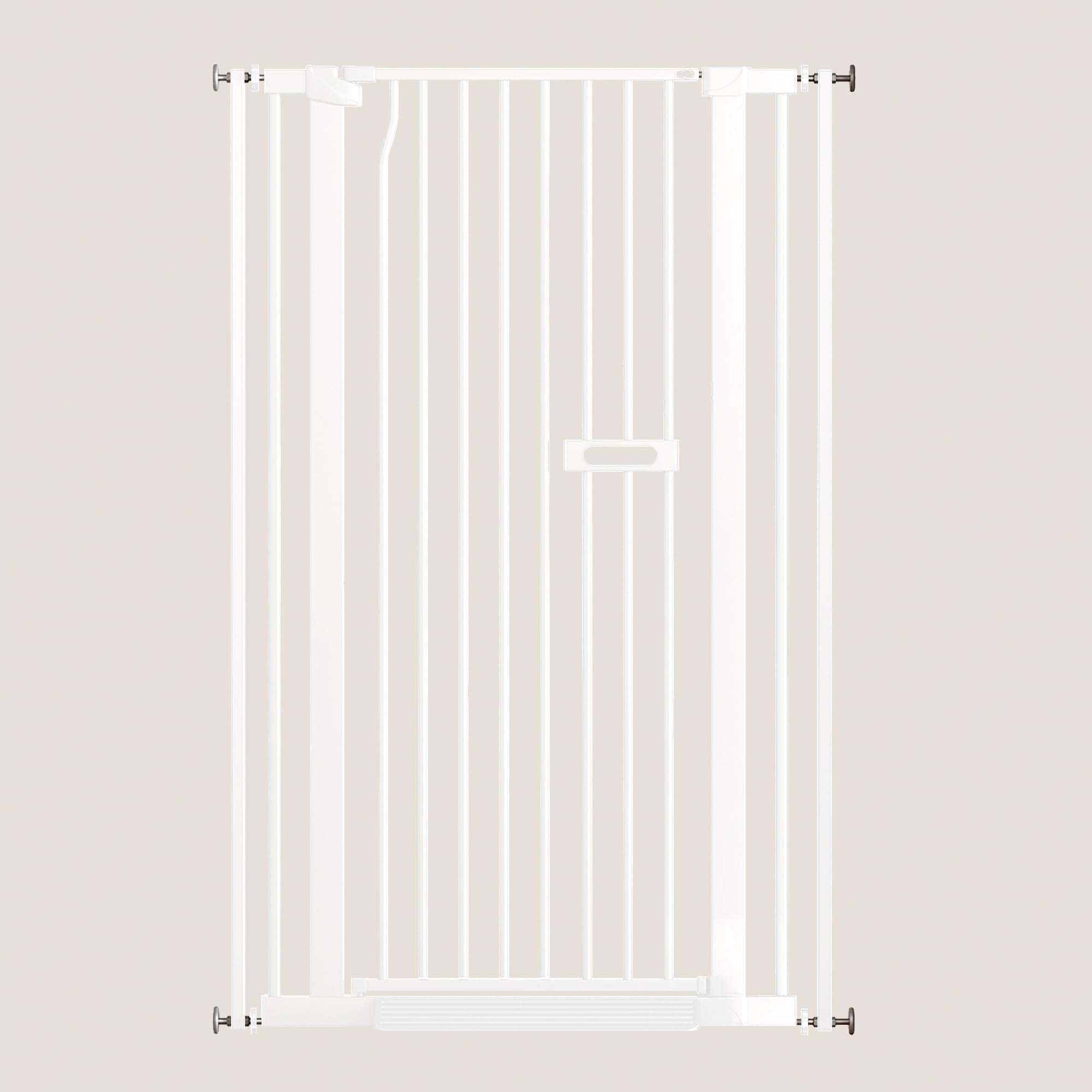 LuxTrsde white gate complements decor while keeping pets contained.