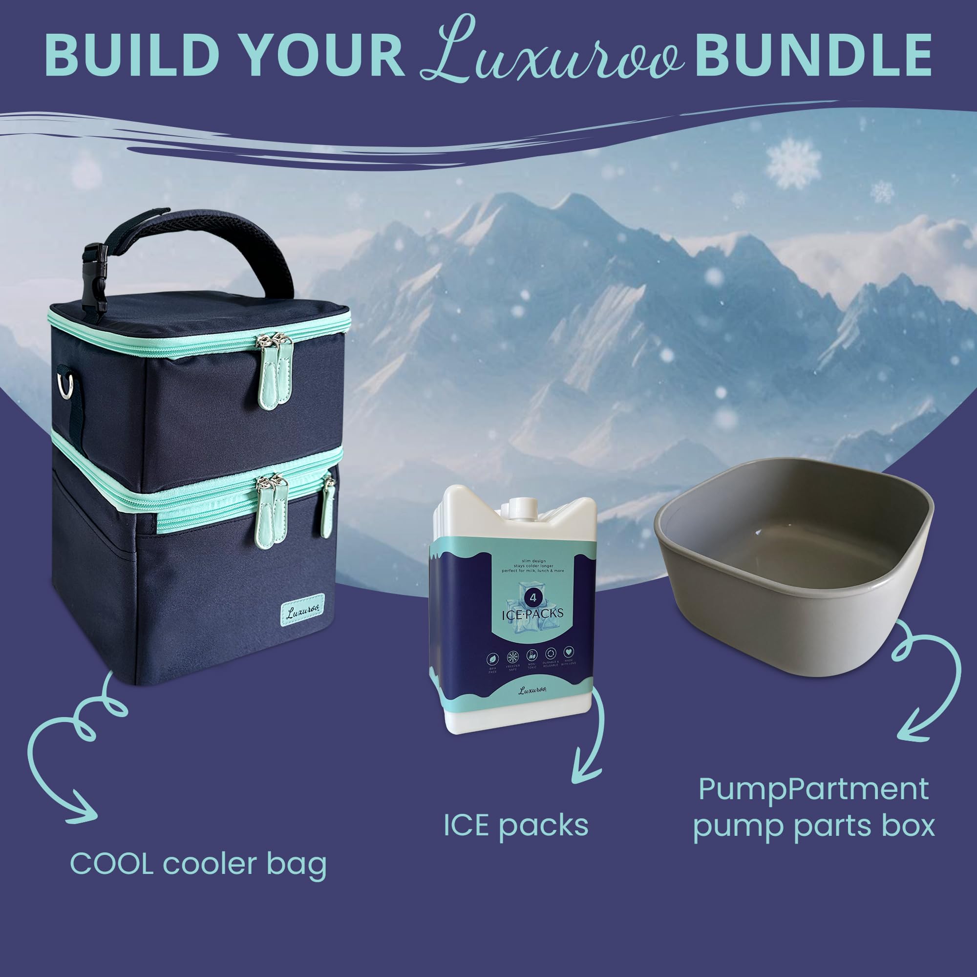 Luxuroo mom-friendly on-the-go use with dual compartments for pumping and feeding
