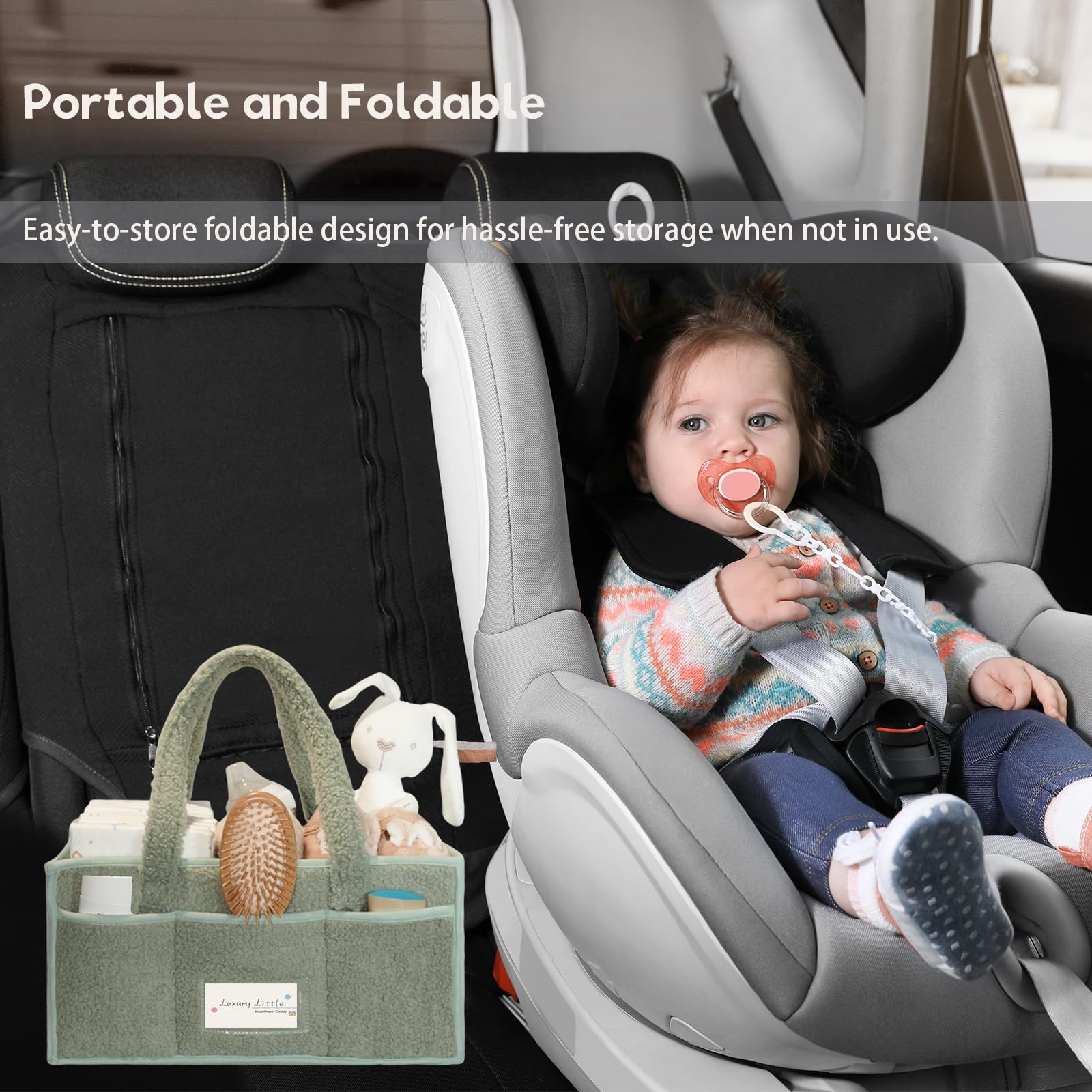 Luxury Little diaper caddy car organizer enables convenient diaper storage on trips.
