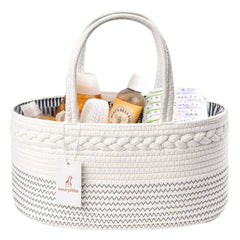 Luxury Little diaper caddy large front view shows spacious compartments for diapers and wipes.