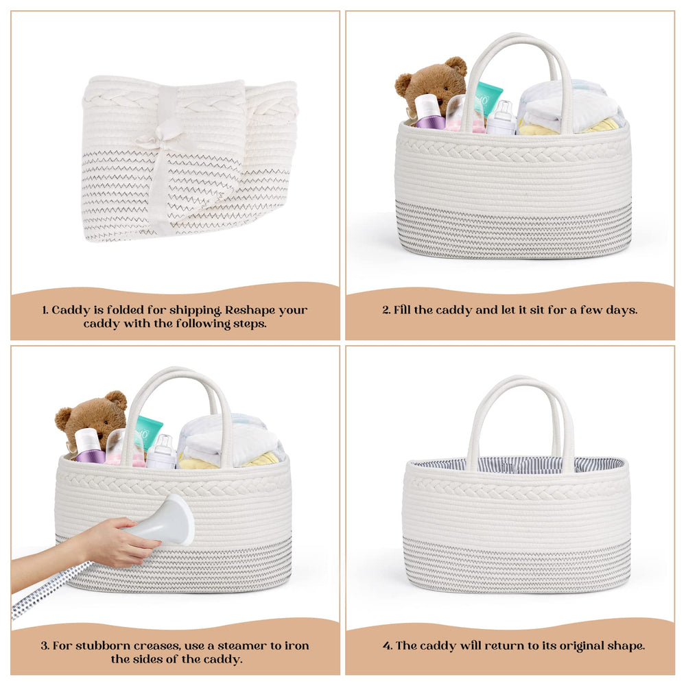 Luxury Little caddy sits on a changing table for quick diaper changes.