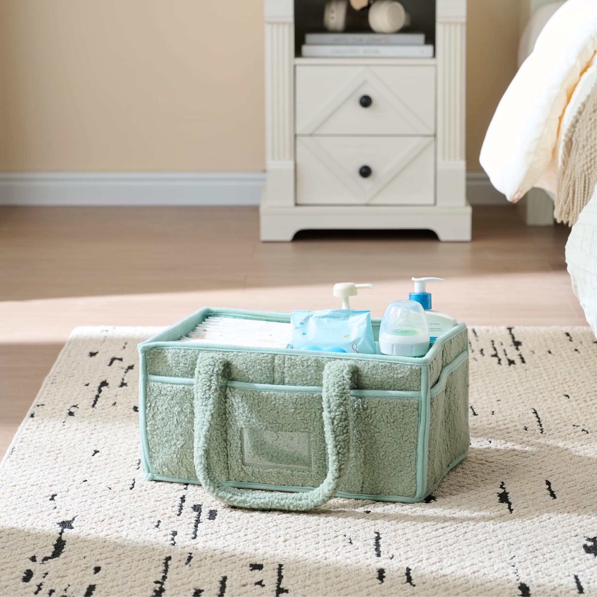 Luxury Little diaper caddy removable dividers let you customize diaper, wipes, and small supplies.