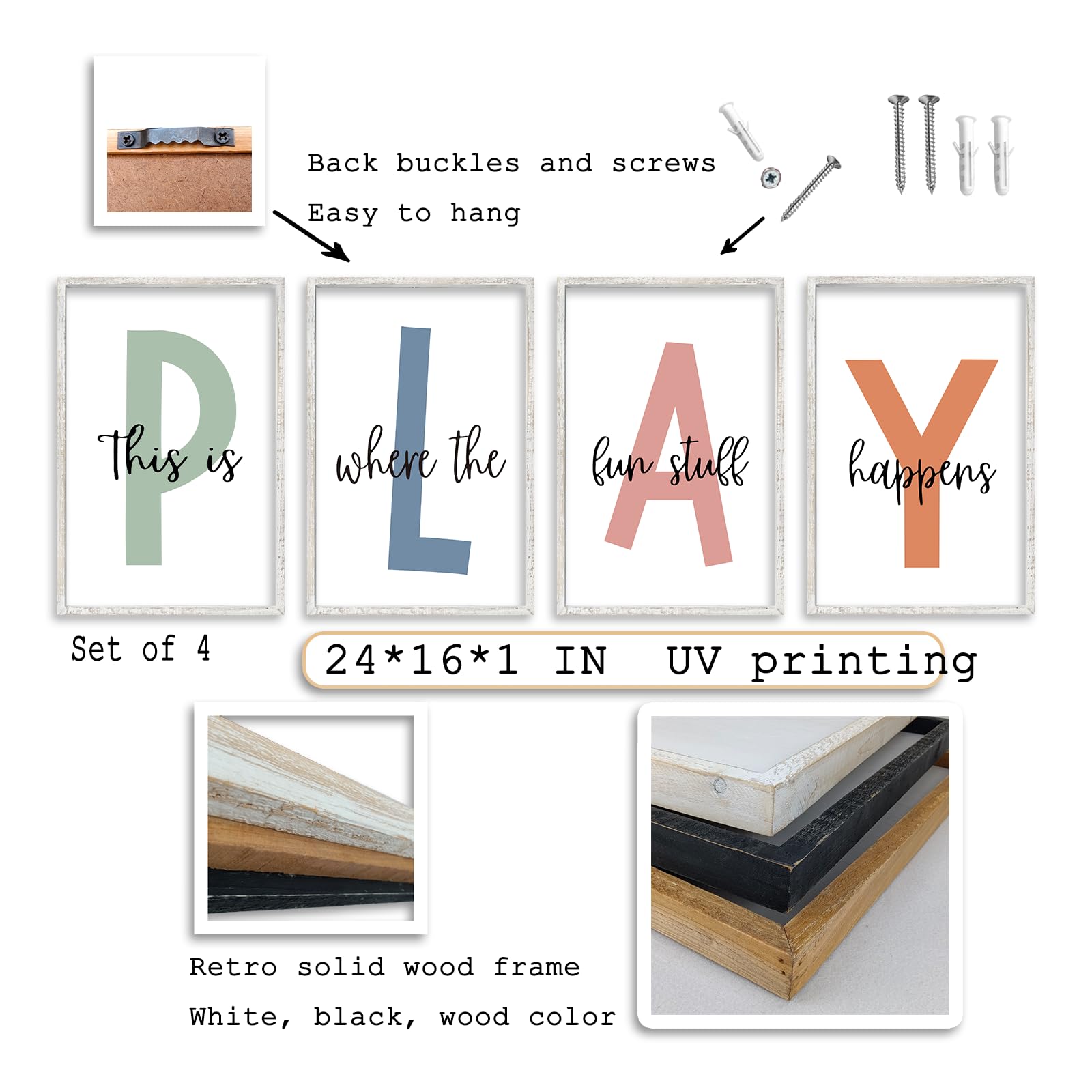 LuZhiQiang Kids-Playroom-Decor wood-framed signs create a cozy, inviting playroom
