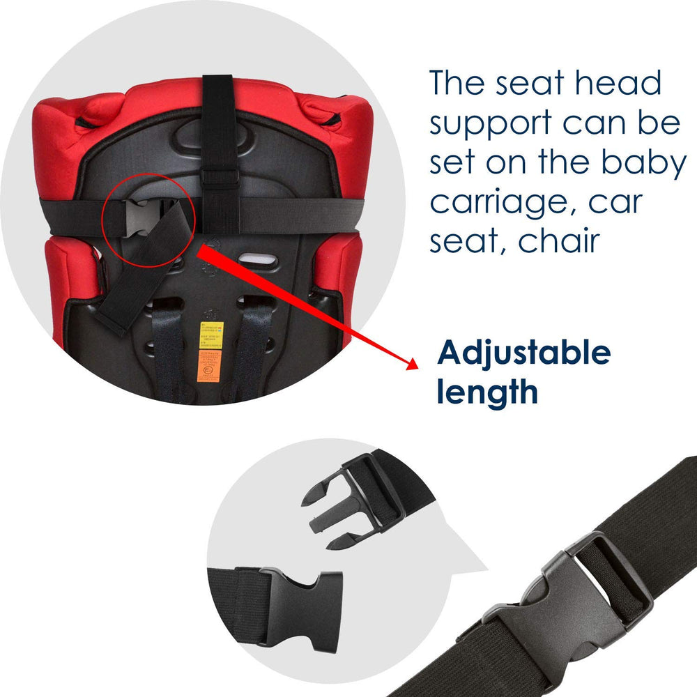 Luzly head support promotes upright nap positions during car rides.