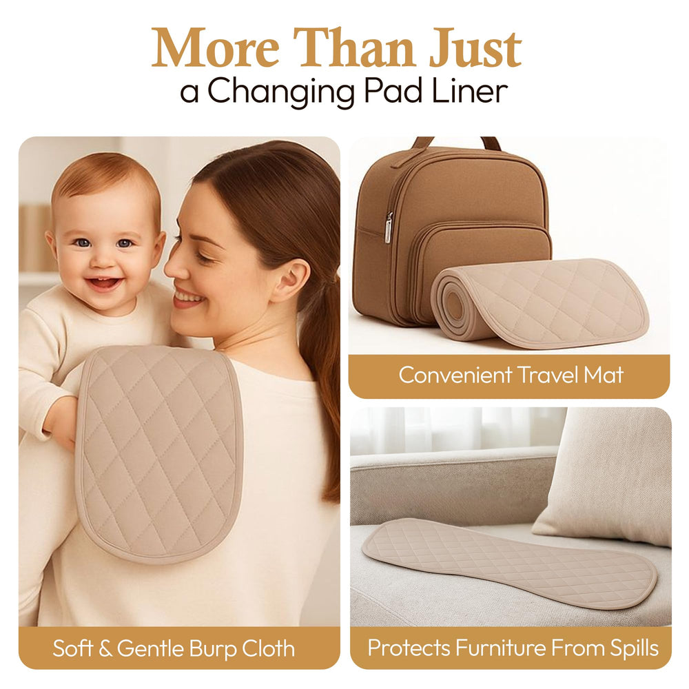 LUZZOR Changing Pad Liners 3 Pack doubles as travel mat and burp cloth