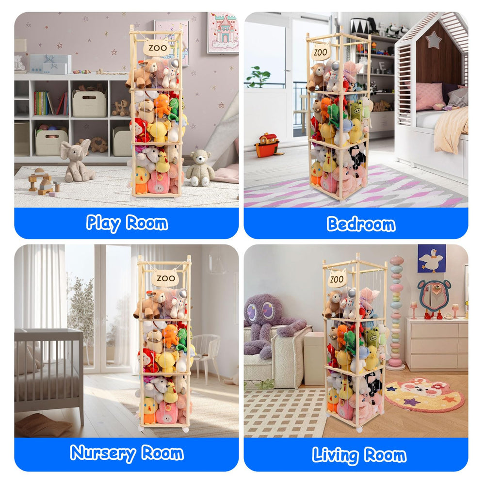 Lveesto stuffed animal storage tower assembly view illustrating quick setup.