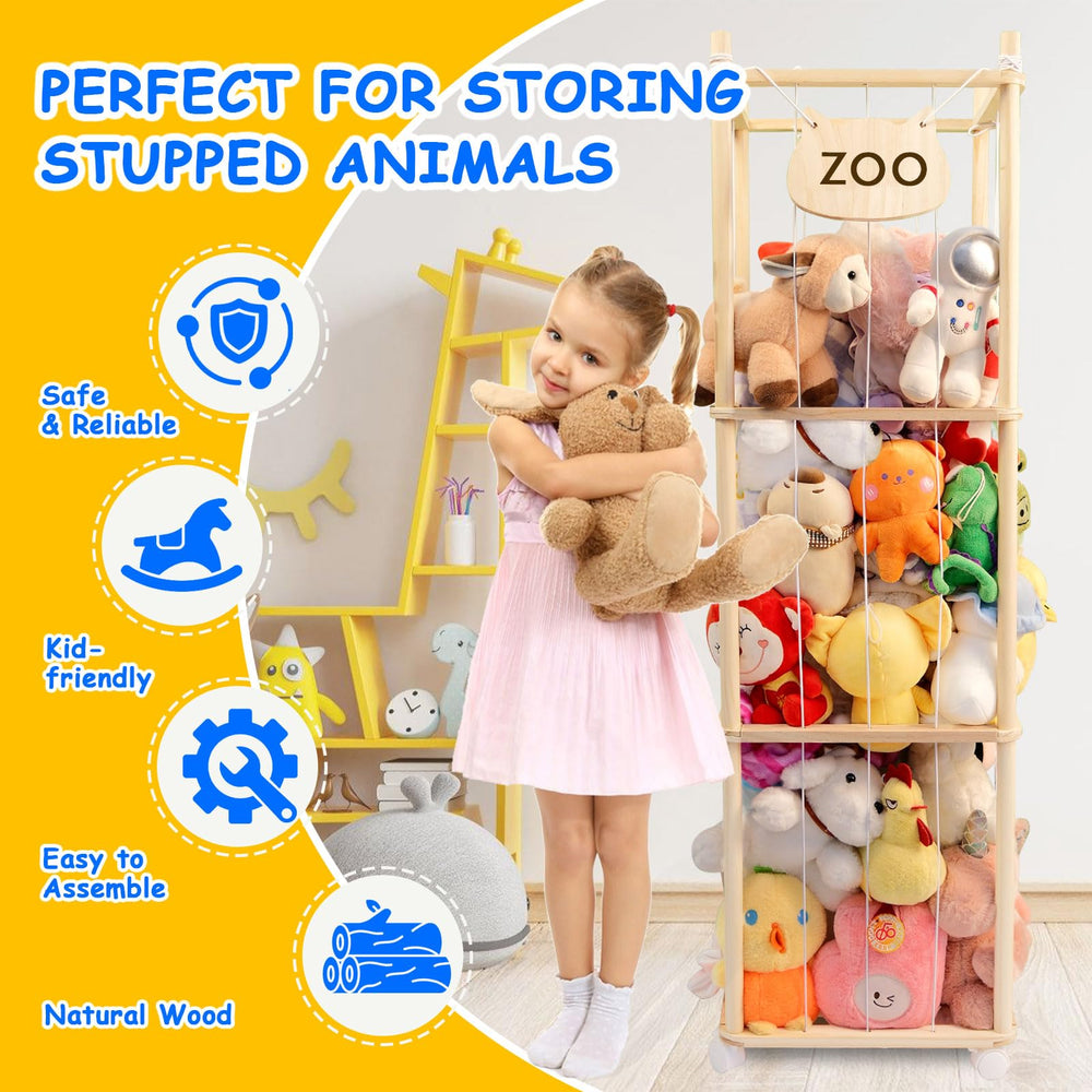 Lveesto storage tower plush straps secure different sized toys during movement.