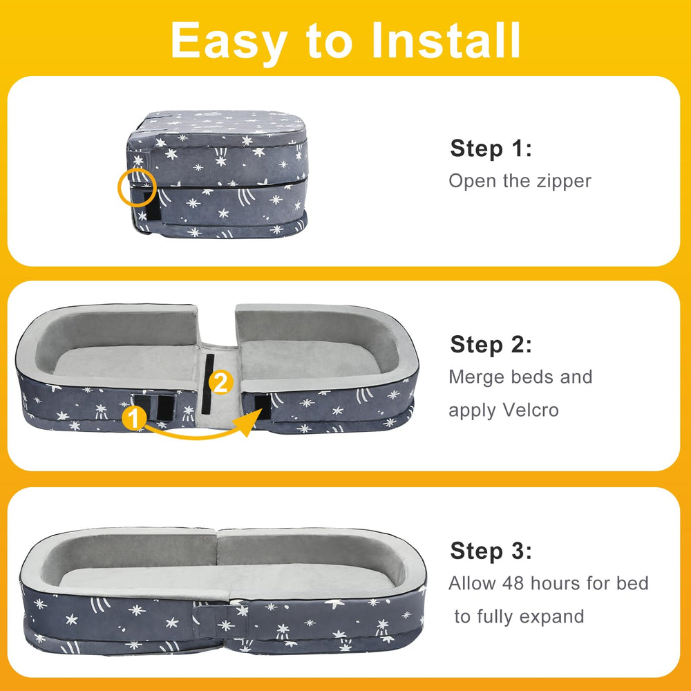 Lvemilio portable bed supports restful naps during travel and overnight stays.