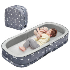 Lvemilio toddler travel bed folded for compact transport and storage.