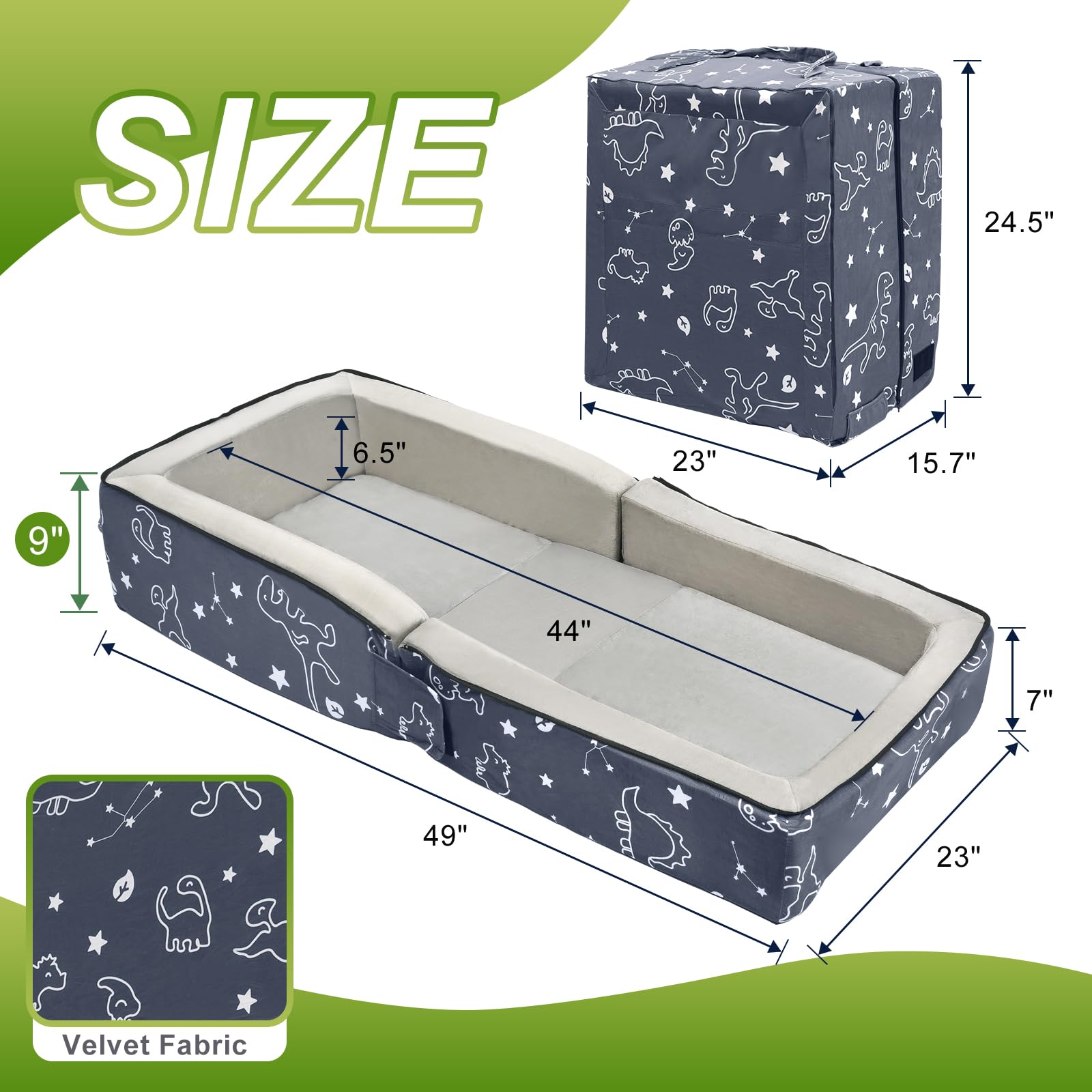 Lvemilio Toddler Travel Bed soft velvet fabric enhances nap-time softness and warmth.